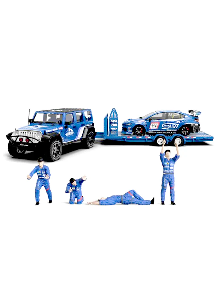 EXCLUSIVES Briscale Micro Premium 3-Pc. Set Jeep Wrangler / Subaru WRX STi / Trailer - Blue (Scale 1:64) - Image 5
