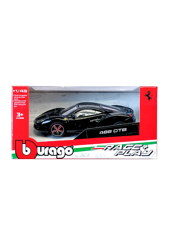 EXCLUSIVES Burago Ferrari Race & Play Ferrari 488 GTB - Black (Scale 1:43)
