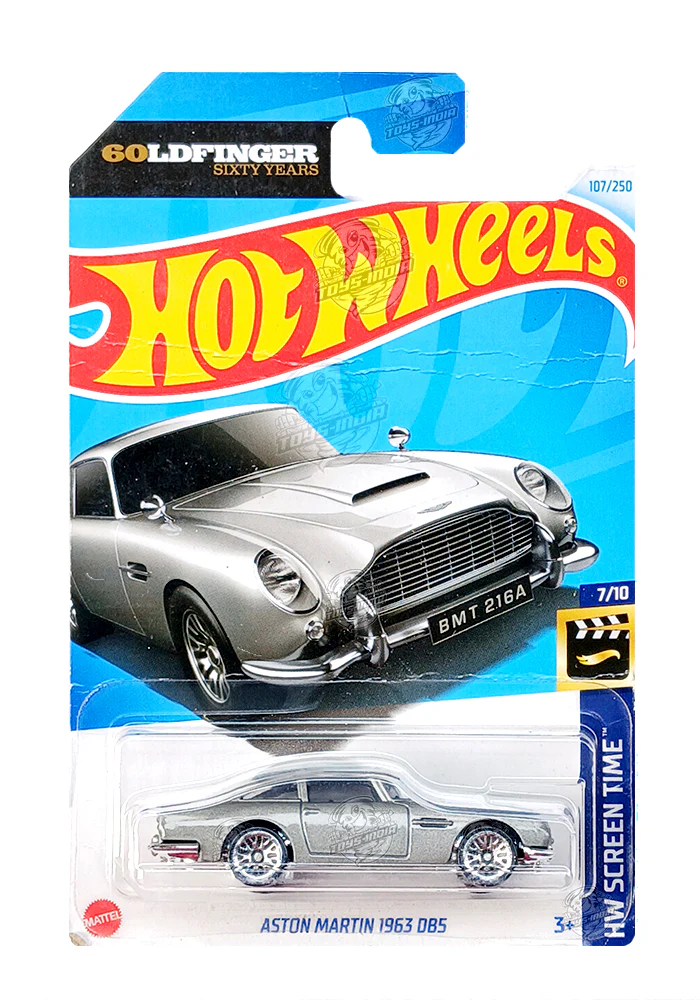EXCLUSIVES Hot Wheels 007 Goldfinger Aston Martin 1963 DB5 - Silver - 2021 Card (Creased Card) (With Protector Case)