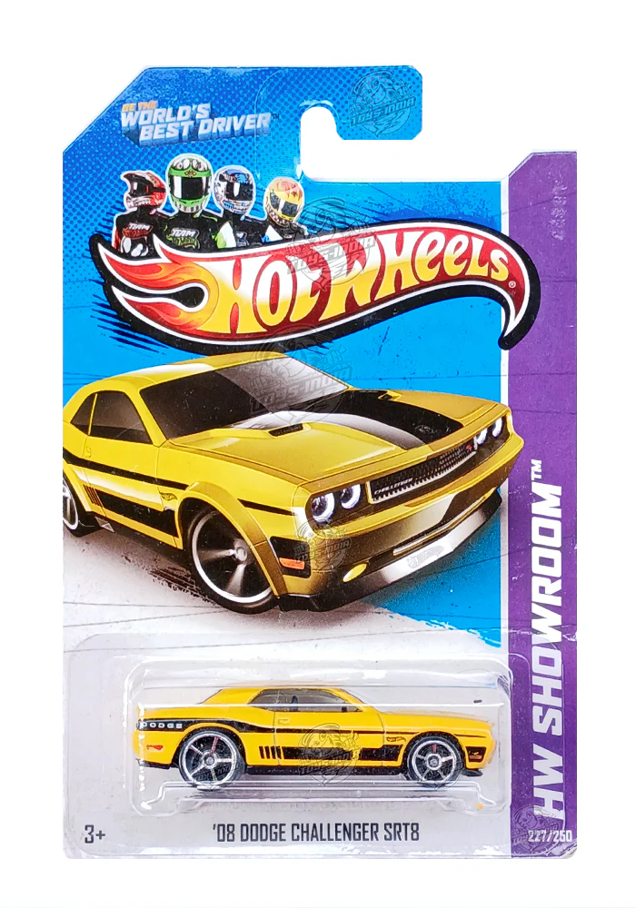 EXCLUSIVES Hot Wheels '08 Dodge Challenger SRT8 - Yellow / Black - 2012 Card (With Protector Case)