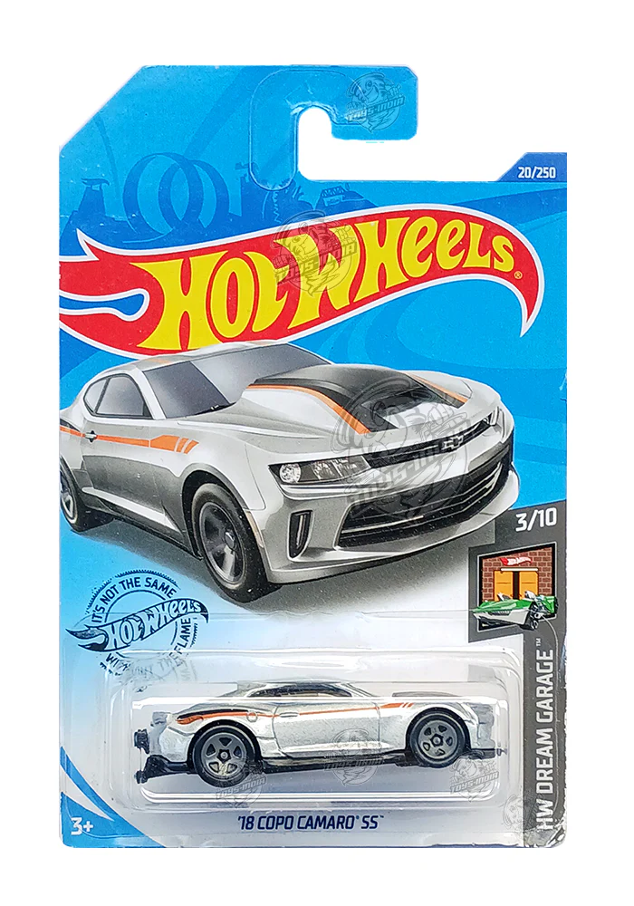 EXCLUSIVES Hot Wheels '18 Copo Camaro SS - Silver / Orange - 2017 Card (Blister Damage / Car in Excellent Condition) (With Protector Case)