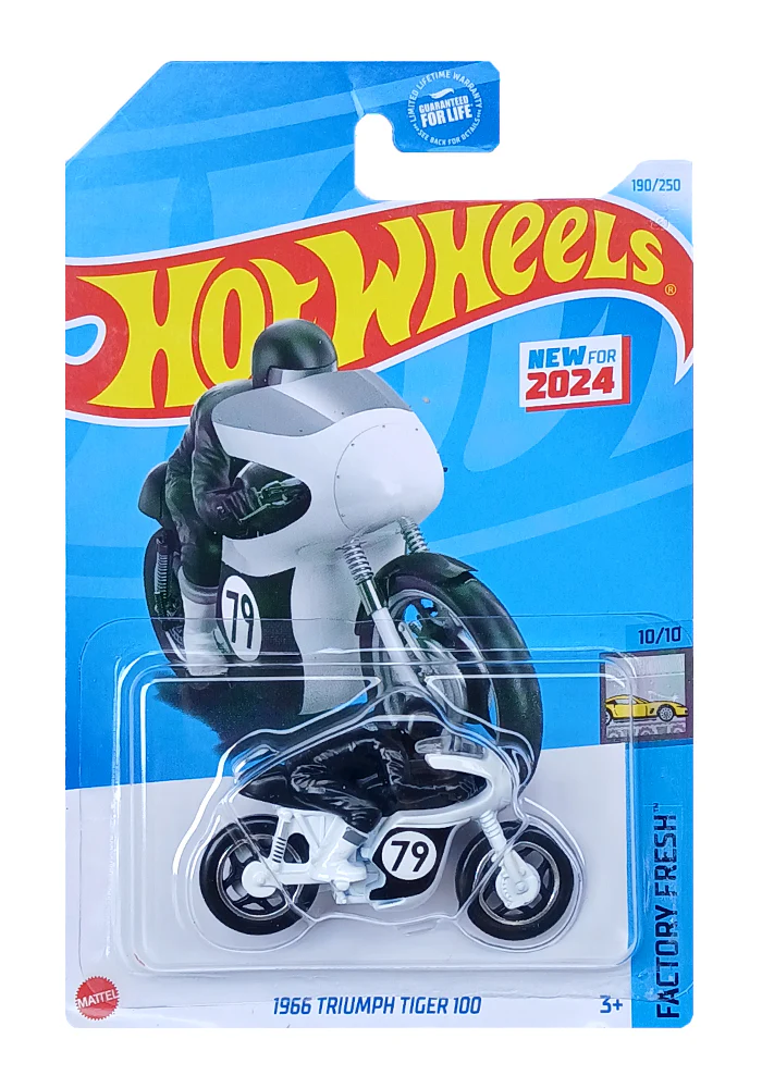 EXCLUSIVES Hot Wheels 1966 Triumph Tiger 100 - White / Black - 2021 Card (With Protector Case)