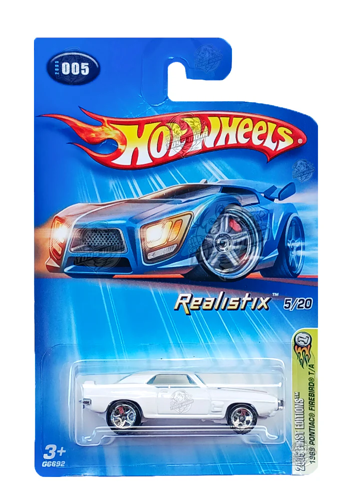 EXCLUSIVES Hot Wheels 1969 Pontiac Firebird - White / Blue - 2004 Card (Creased Card / Car in Excellent Condition) (With Protector Case)