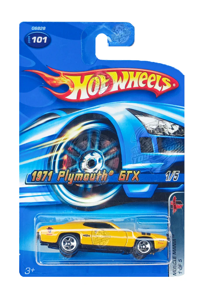 EXCLUSIVES Hot Wheels 1971 Plymouth GTX - Yellow - 2005 Card (With Protector Case)