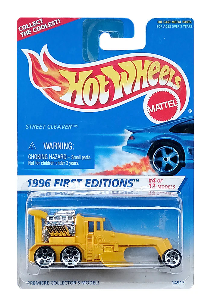 EXCLUSIVES Hot Wheels 1996 First Editions Street Cleaver - Yellow - 1995 Card (With Protector Case)