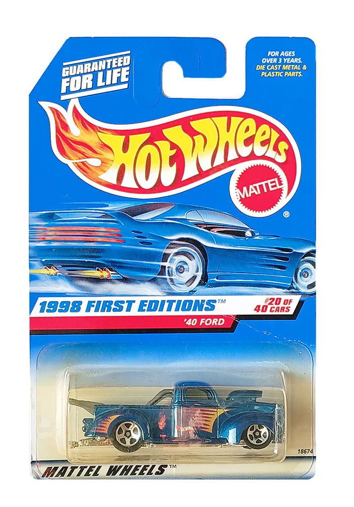 EXCLUSIVES Hot Wheels 1998 First Editions '40 Ford - Blue - 1997 Card (Creased Card / Car in Excellent Condition) (With Protective Case)