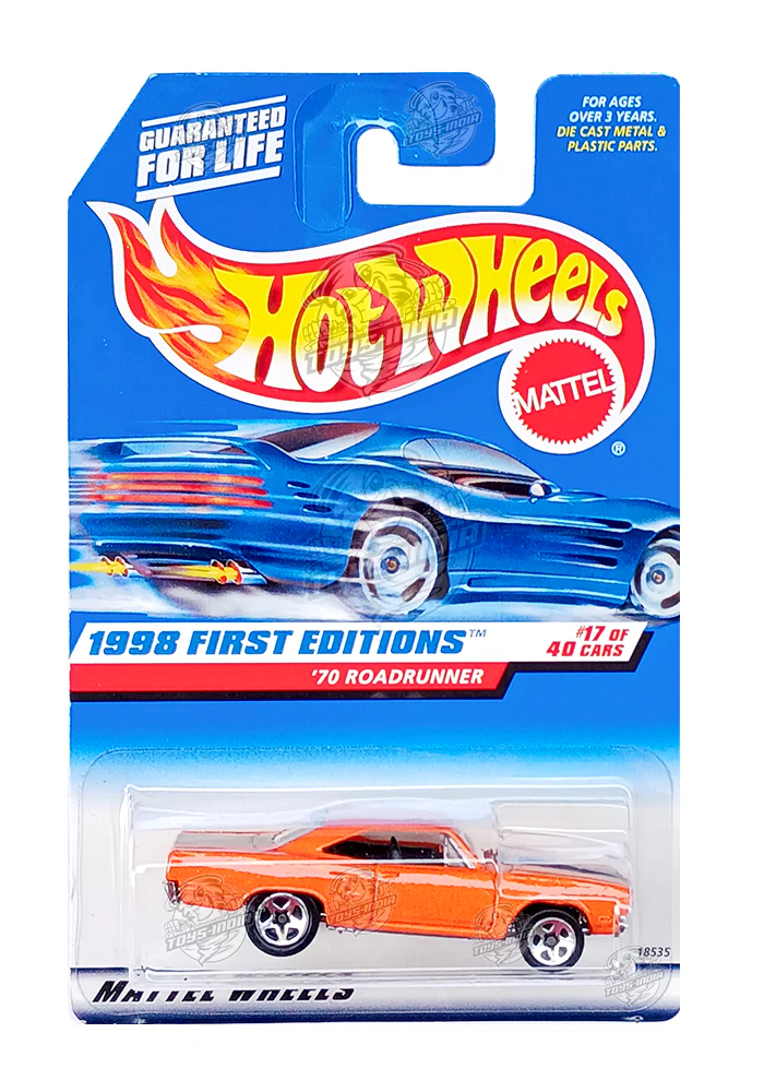 EXCLUSIVES Hot Wheels 1998 First Editions '70 Roadrunner - Orange - 1997 Card (With Protector Case)