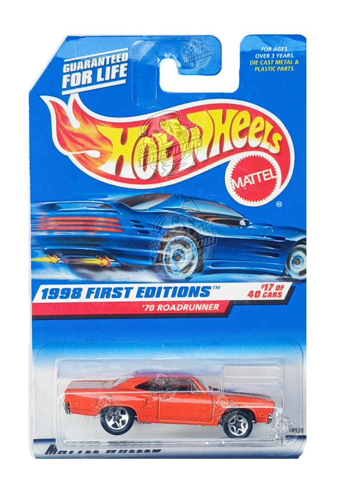 EXCLUSIVES Hot Wheels 1998 First Editions '70 Roadrunner - Orange - 1997 Card (With Protector Case) - Image 2