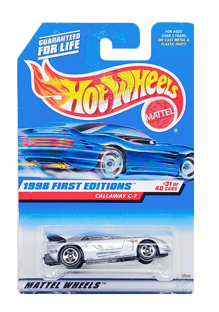 EXCLUSIVES Hot Wheels 1998 First Editions Callaway C-7 - Silver - 1997 Card (With Protector Case)