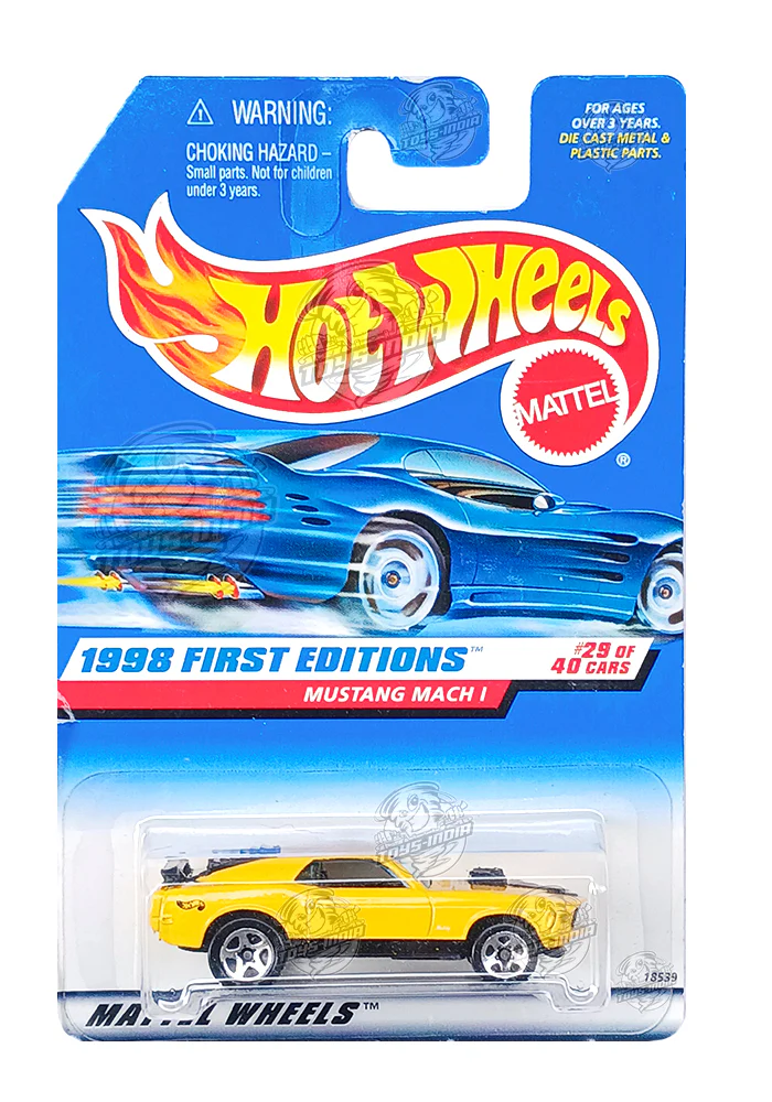 EXCLUSIVES Hot Wheels 1998 First Editions Mustang Mach I - Yellow / Black - 1997 Card (With Protector Case)