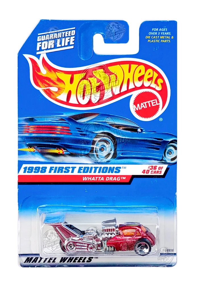 EXCLUSIVES Hot Wheels 1998 First Editions Whatta Drag - Red / Silver - 1997 Card (With Protector Case)