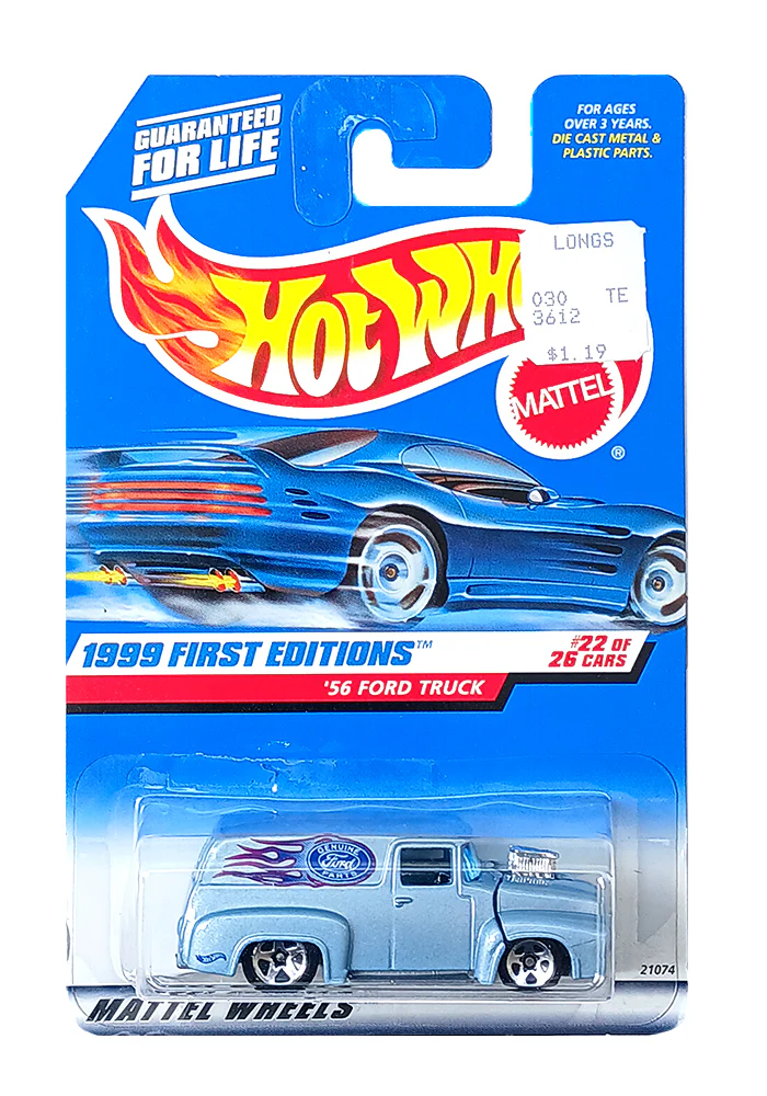 EXCLUSIVES Hot Wheels 1999 First Editions '56 Ford Truck - Blue - 1998 Card (With Protector Case)