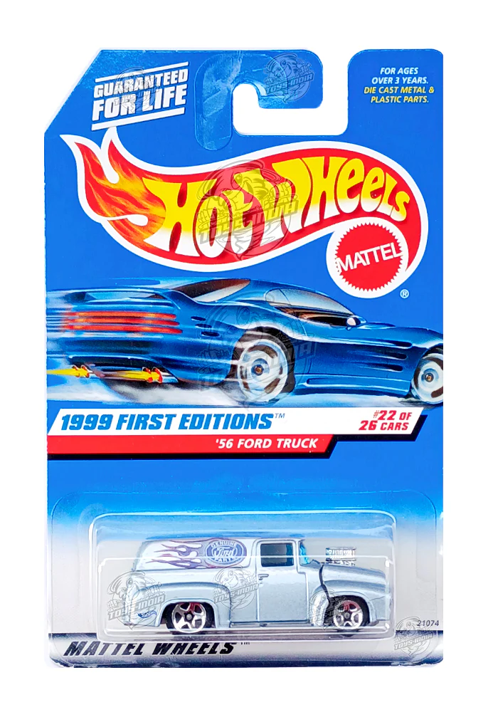 EXCLUSIVES Hot Wheels 1999 First Editions '56 Ford Truck - Blue - 1998 Card (With Protector Case) - Image 2