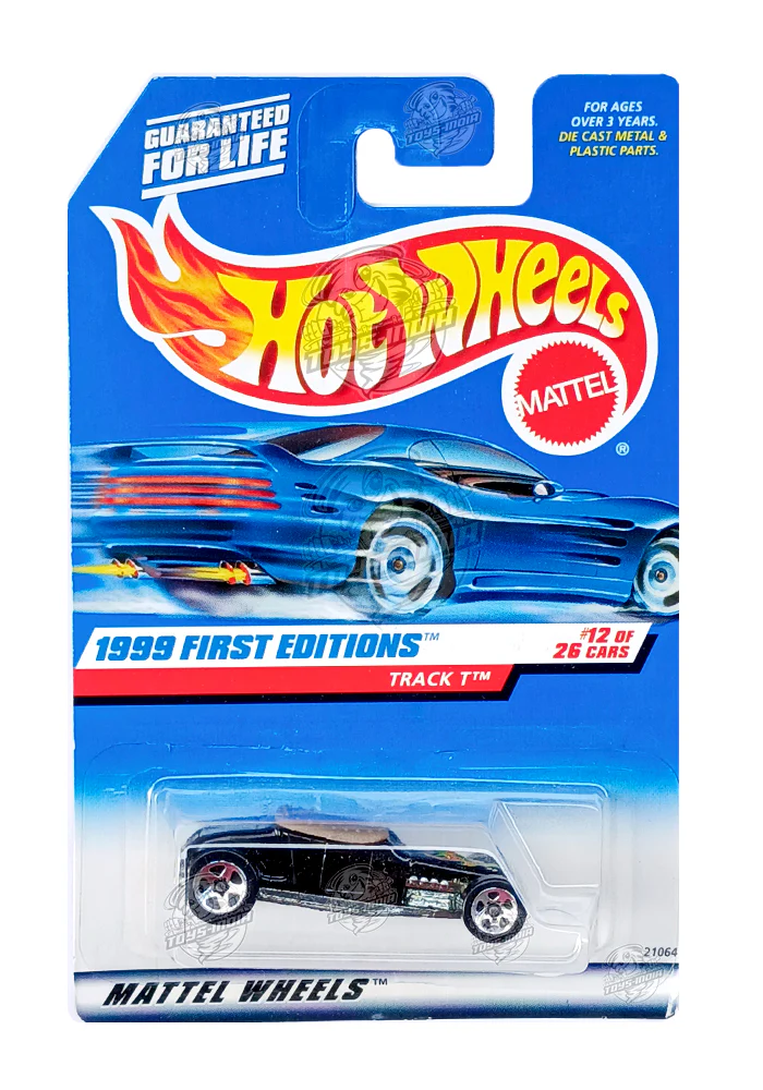 EXCLUSIVES Hot Wheels 1999 First Editions Track T - Black - 1998 Card (With Protector Case)