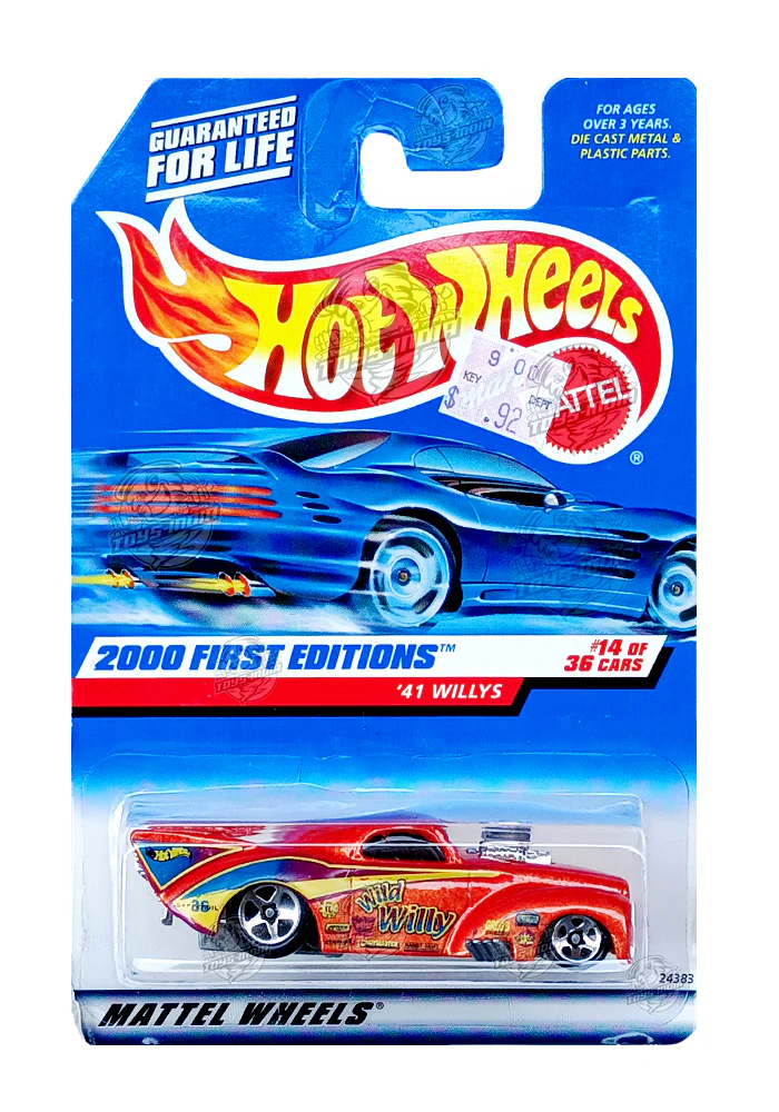 EXCLUSIVES Hot Wheels 2000 First Editions '41 Willys - Orange / Yellow - 1999 Card (With Protector Case)