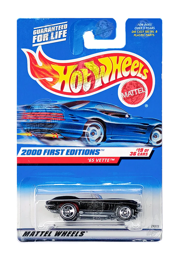 EXCLUSIVES Hot Wheels 2000 First Editions '65 Vette - Black - 1999 Card (With Protector Case)
