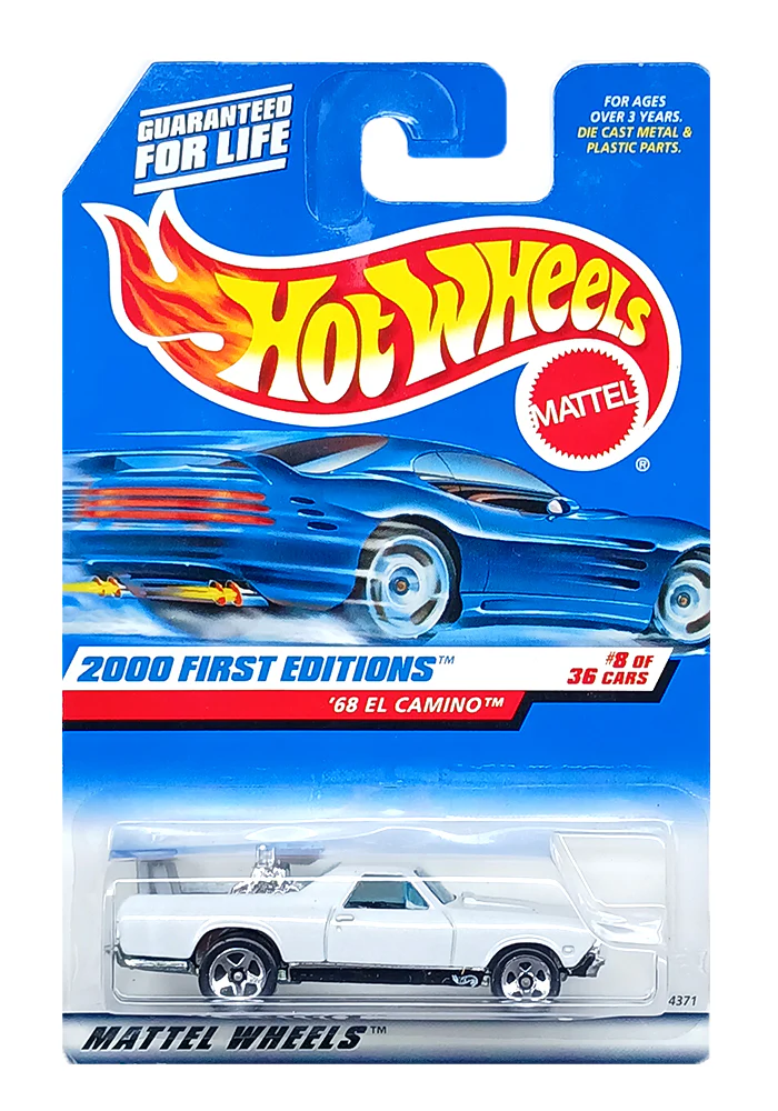 EXCLUSIVES Hot Wheels 2000 First Editions '68 El Camino - White - 1999 Card (With Protector Case)