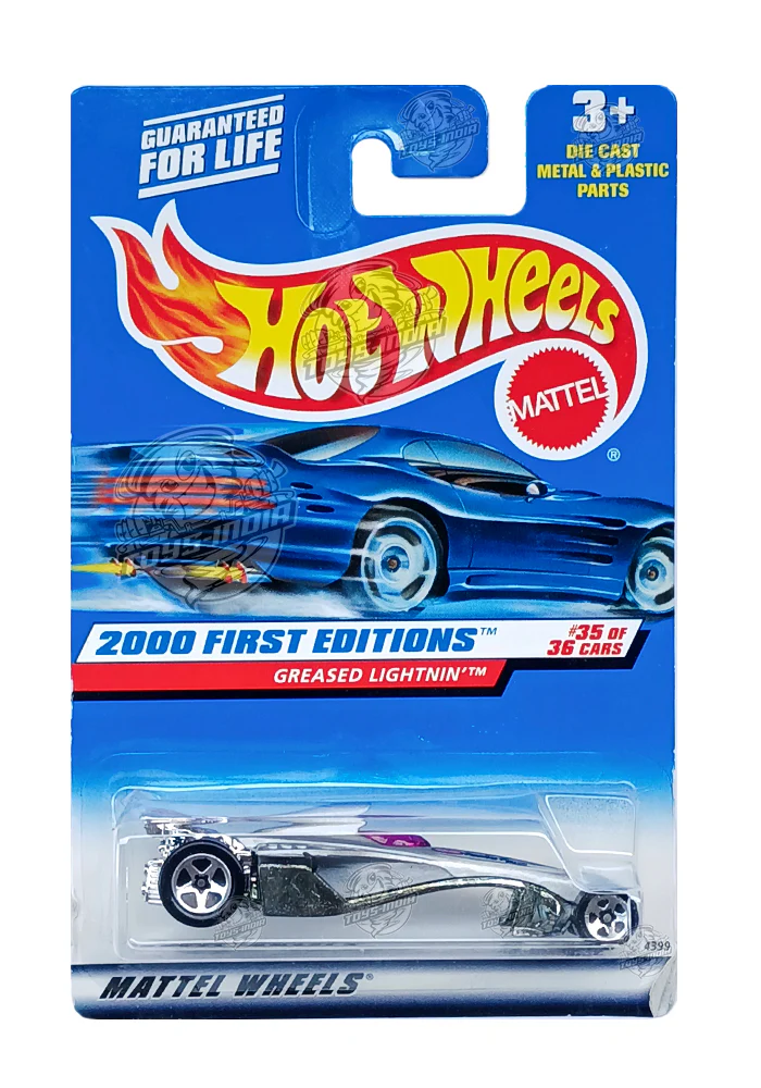 EXCLUSIVES Hot Wheels 2000 First Editions Greased Lightnin' - Silver - 1998 Card(With Protector Case)
