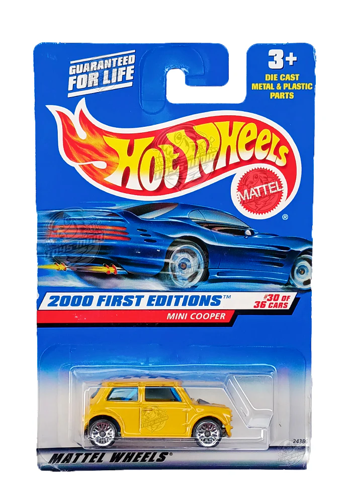 EXCLUSIVES Hot Wheels 2000 First Editions Mini Cooper - Yellow - 1999 Card (With Protector Case)