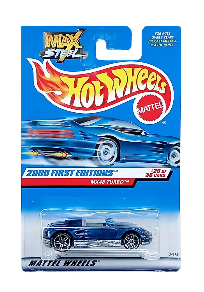 EXCLUSIVES Hot Wheels 2000 First Editions MX48 Turbo - Blue / Silver - 1999 Card (With Protector Case)