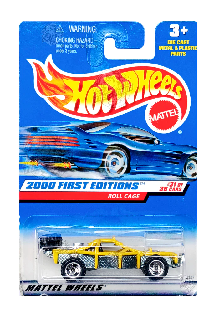 EXCLUSIVES Hot Wheels 2000 First Editions Roll Cage - Yellow / Silver - 1999 Card (With Protector Case) - Image 2