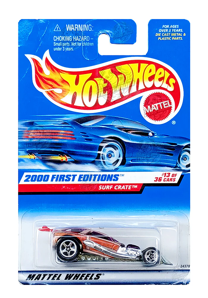 EXCLUSIVES Hot Wheels 2000 First Editions Surf Crate - Purple / Silver - 1999 Card (Creased Card / Car in Excellent Condition) (With Protector Case)