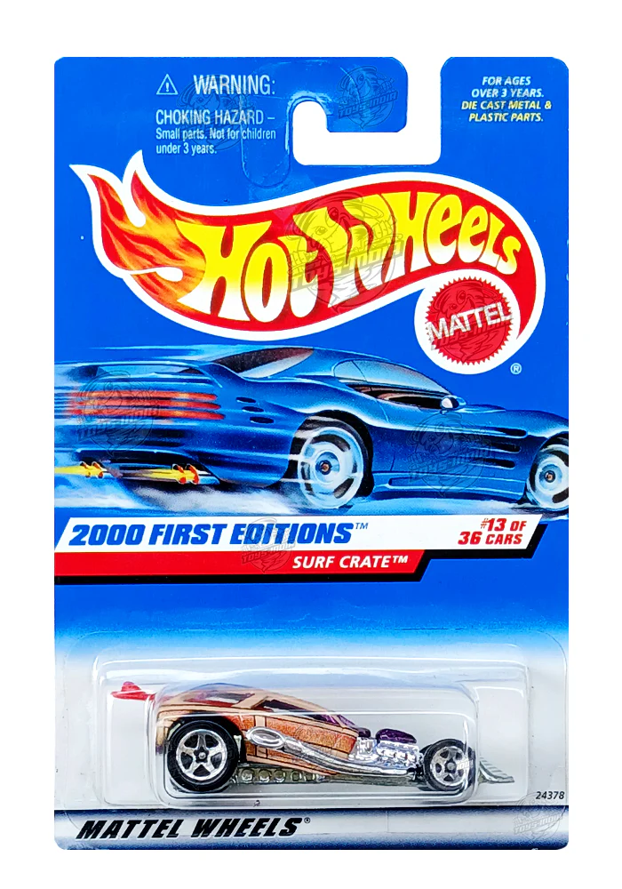 EXCLUSIVES Hot Wheels 2000 First Editions Surf Crate - Purple / Silver - 1999 Card Type 2 (With Protector Case)