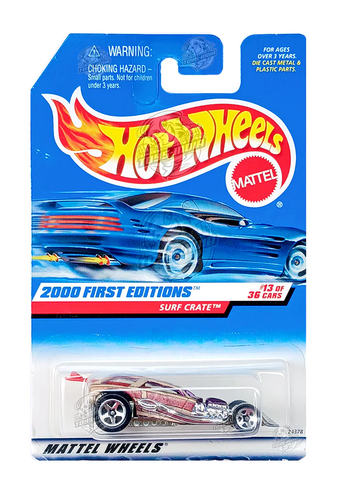 EXCLUSIVES Hot Wheels 2000 First Editions Surf Crate - Purple / Silver - 1999 Card (With Protector Case)