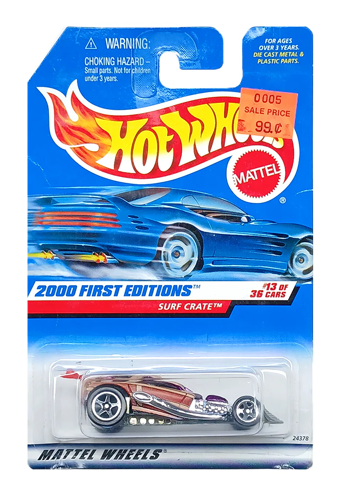 EXCLUSIVES Hot Wheels 2000 First Editions Surf Crate - Purple / Silver - 1999 Card (With Protector Case) - Image 2