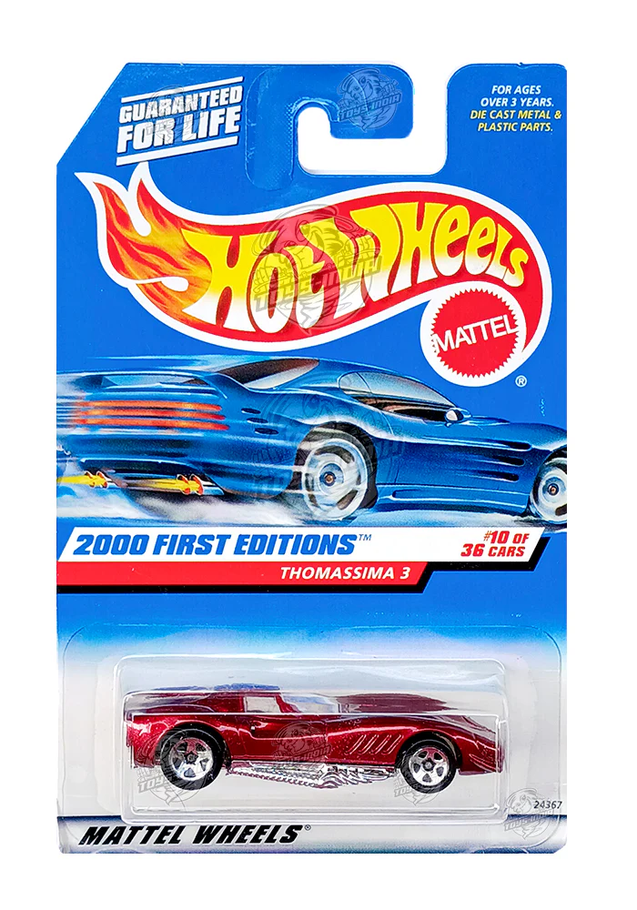 EXCLUSIVES Hot Wheels 2000 First Editions Thomassima 3 - Red / Silver - 1999 Card (Card Damage / Car in Excellent Condition) (With Protector Case)