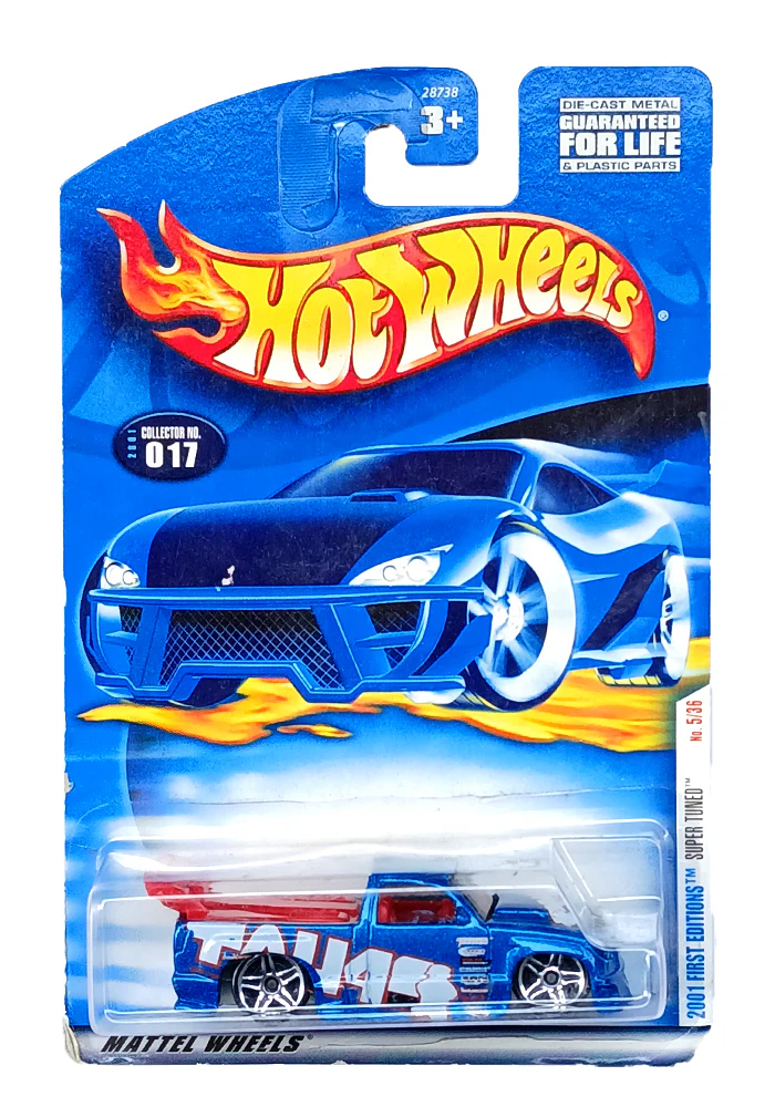 EXCLUSIVES Hot Wheels 2001 First Edition Super Tuned - Blue / Red - 2000 Card (With Protector Case)