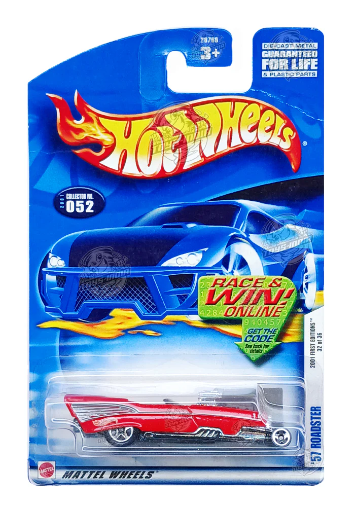 EXCLUSIVES Hot Wheels 2001 First Editions '57 Roadster - Red - 2000 Card (Creased Card / Car in Excellent Condition) (With Protector Case)