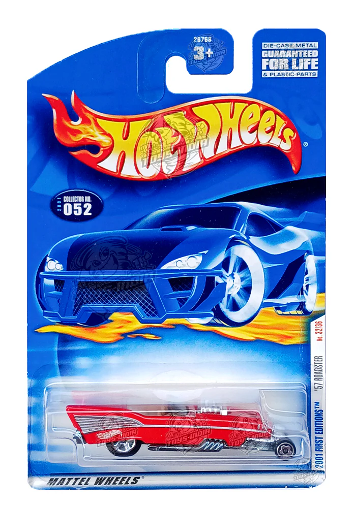 EXCLUSIVES Hot Wheels 2001 First Editions '57 Roadster - Red - 2000 Card (With Protector Case)