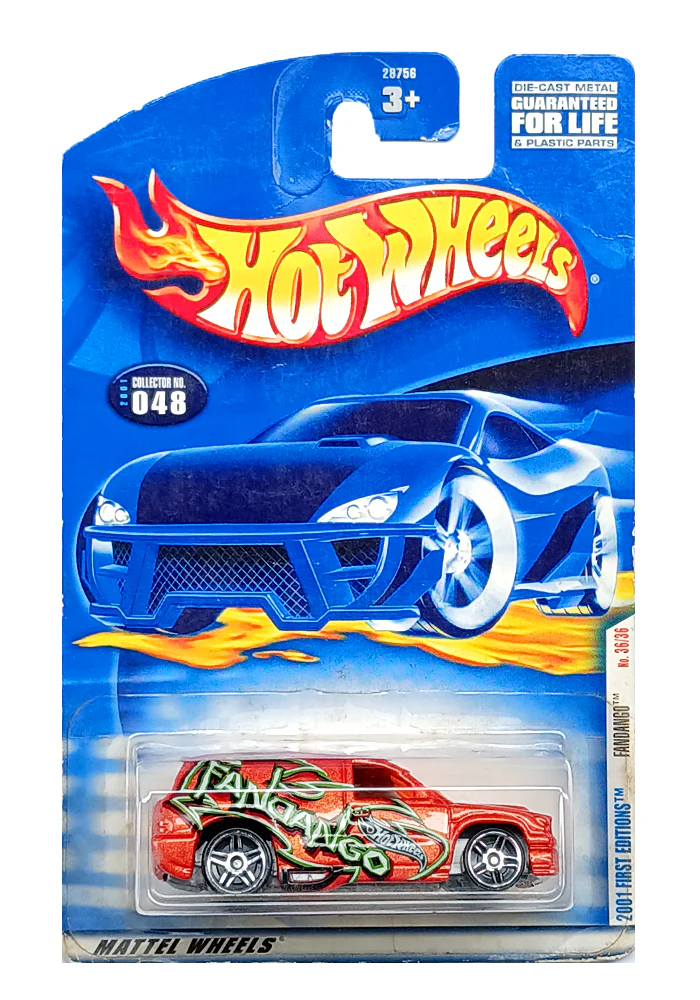 EXCLUSIVES Hot Wheels 2001 First Editions Fandango - Orange - 2000 Card (With Protector Case)