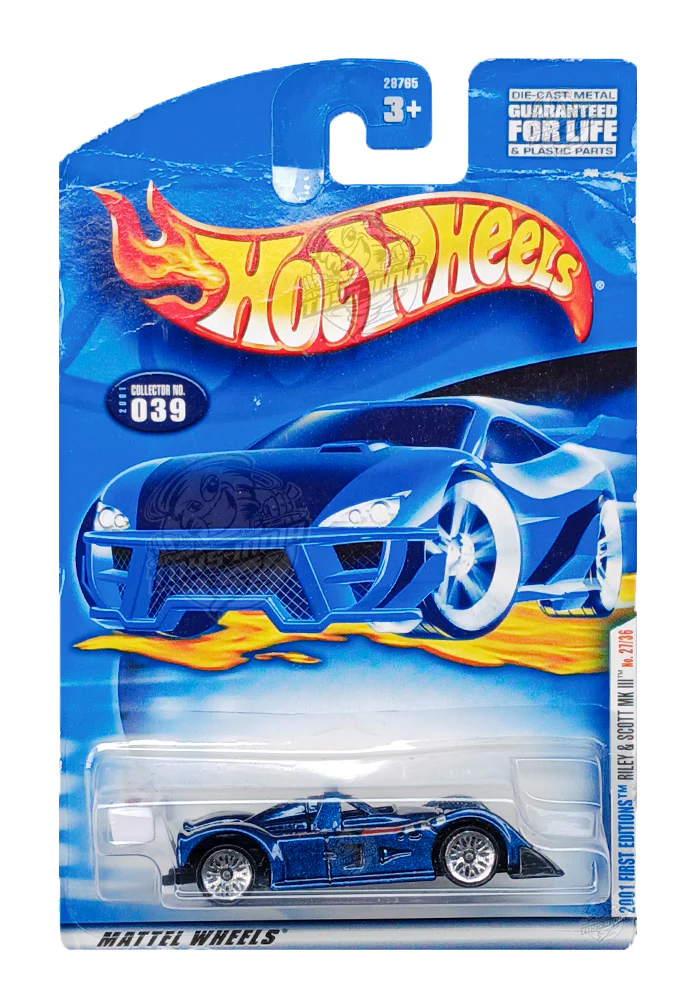 EXCLUSIVES Hot Wheels 2001 First Editions Riley & Scott MK III - Blue - 2000 Card (Creased Card / Car in Excellent Condition) (With Protector Case)