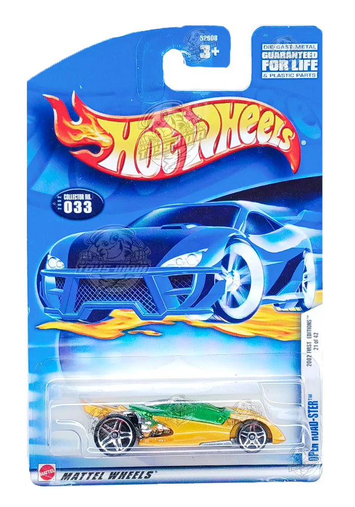 EXCLUSIVES Hot Wheels 2002 First Editions Open Road-Ster - Yellow / Green - 2000 Card (With Protector Case)