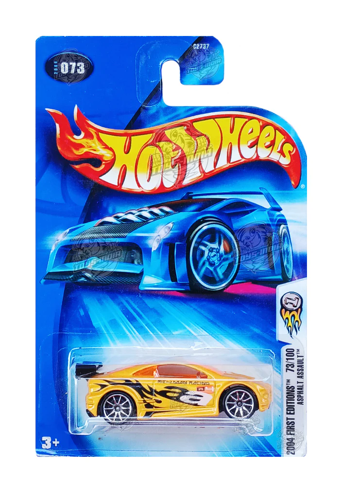 EXCLUSIVES Hot Wheels 2004 First Editions Asphalt Assault - Yellow - 2003 Card (With Protector Case)