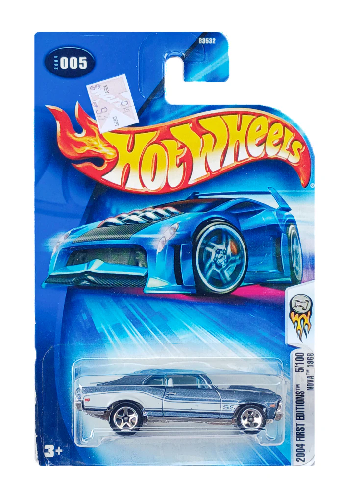EXCLUSIVES Hot Wheels 2004 First Editions Nova 1968 - Blue / White - 2003 Card (With Protector Case) - Image 3
