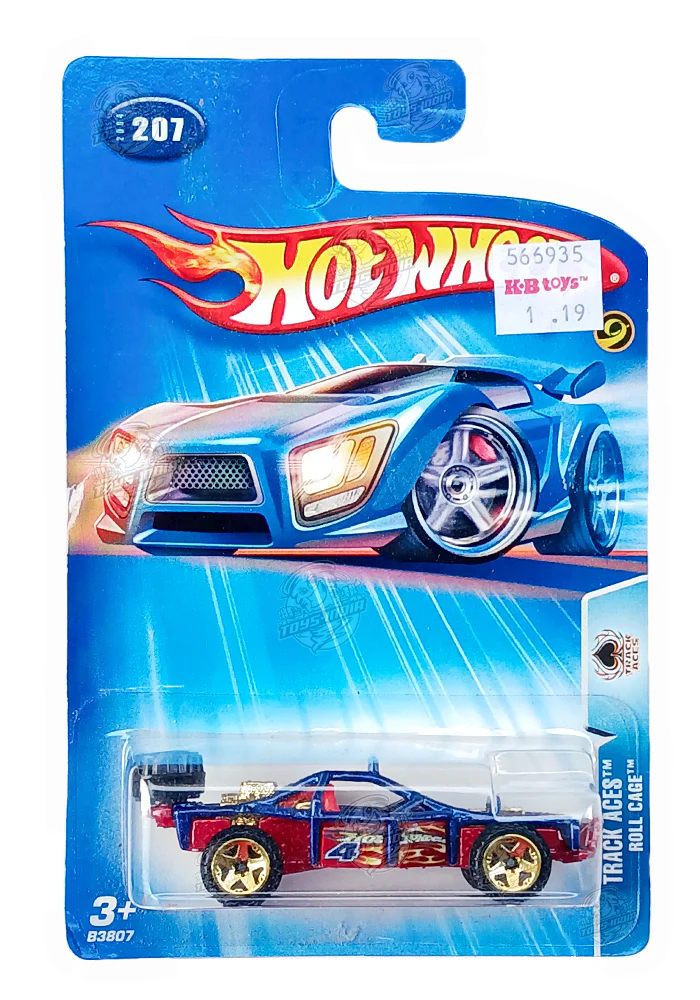 EXCLUSIVES Hot Wheels Track Aces Roll Cage - Blue / Red - 2004 Card (Card Damage / Car in Excellent Condition) (With Protector Case)
