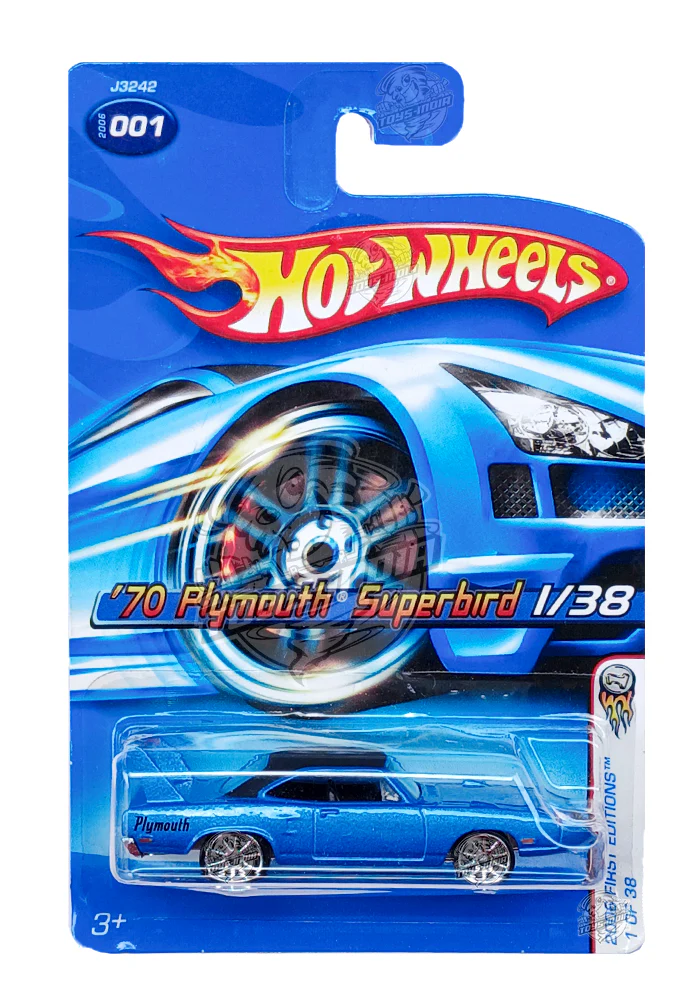 EXCLUSIVES Hot Wheels 2006 First Editions '70 Plymouth Superbird - Blue - 2005 Card (With Protector Case)