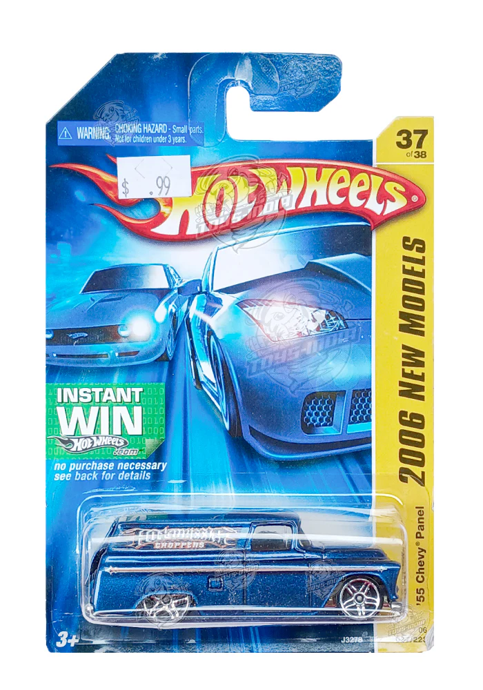 EXCLUSIVES Hot Wheels 2006 New Models '55 Chevy Panel - Blue - 2006 Card (With Protector Case)