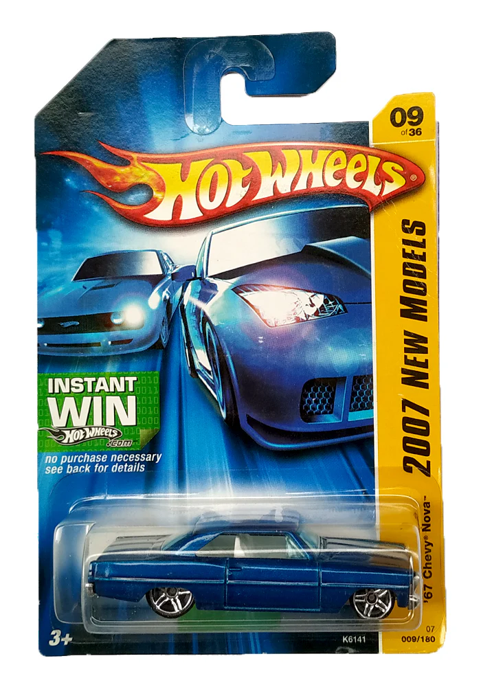 EXCLUSIVES Hot Wheels 2007 New Models '67 Chevy Nova - Blue - 2006 Card (With Protector Case)