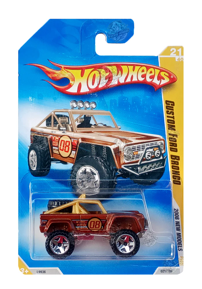 EXCLUSIVES Hot Wheels 2008 New Models Custom Ford Bronco - Brown - 2008 Card (With Protector Case)