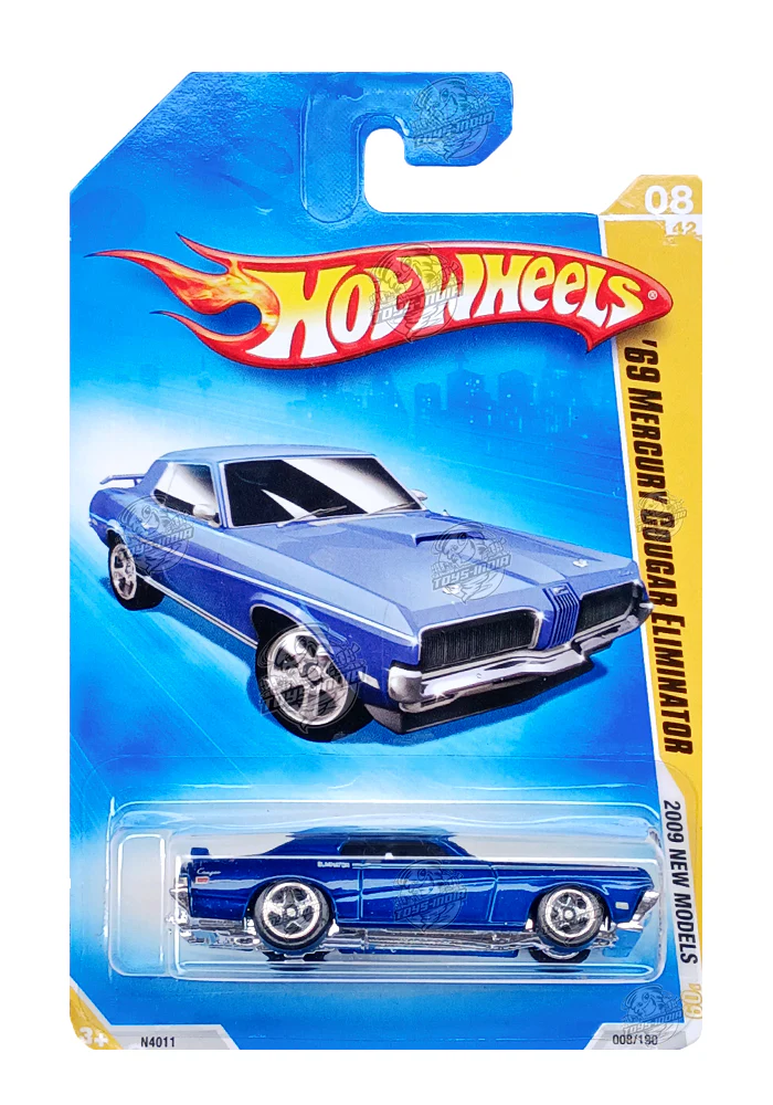 EXCLUSIVES Hot Wheels 2009 New Models '69 Mercury Cougar Eliminator - Blue - 2008 Card (With Protector Case)