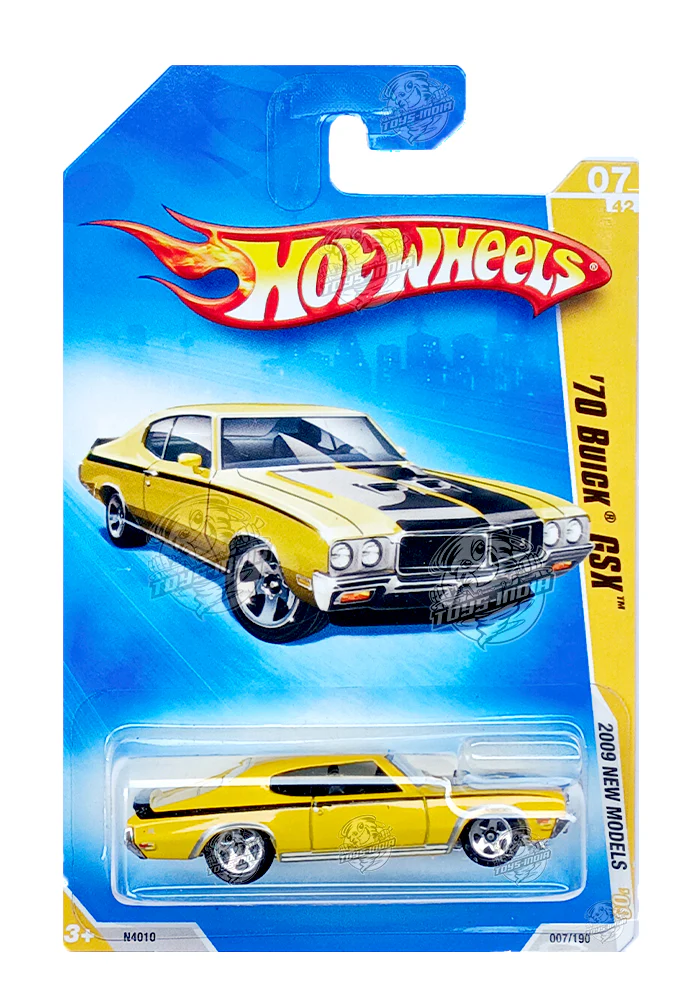 EXCLUSIVES Hot Wheels 2009 New Models '70 Buick GSX - Yellow - 2008 Card (With Protector Case)