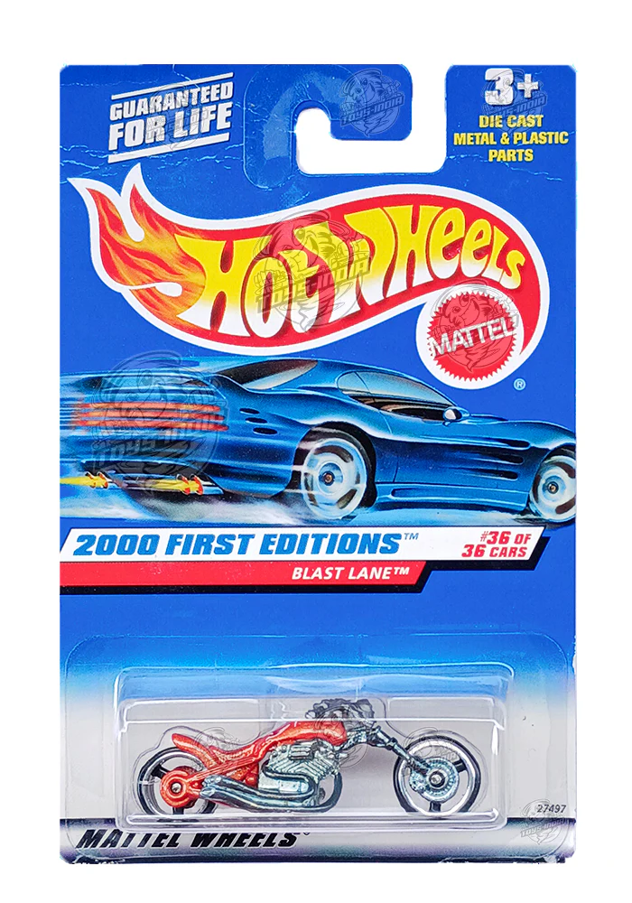 EXCLUSIVES Hot Wheels 2000 First Editions Blast Lane - Orange / Silver - 2000 Card (Creased Card / Car in Excellent Condition) (With Protector Case)