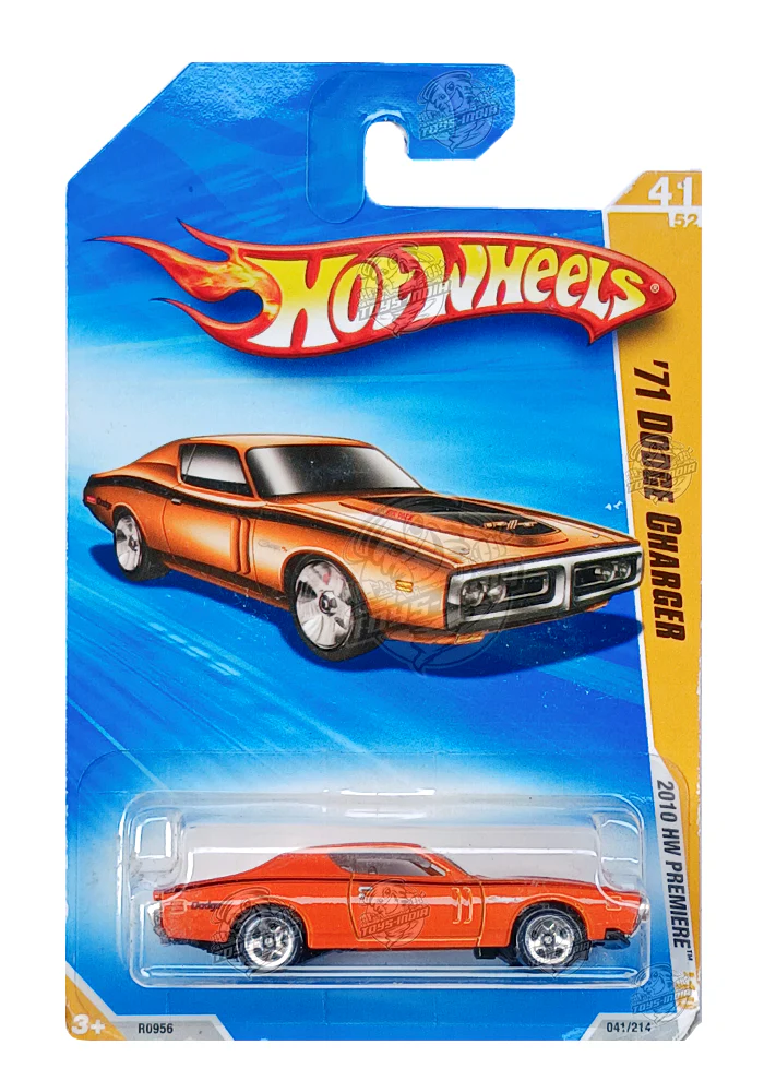 EXCLUSIVES Hot Wheels 2010 HW Premiere '71 Dodge Charger - Orange - 2009 Card (With Protector Case)