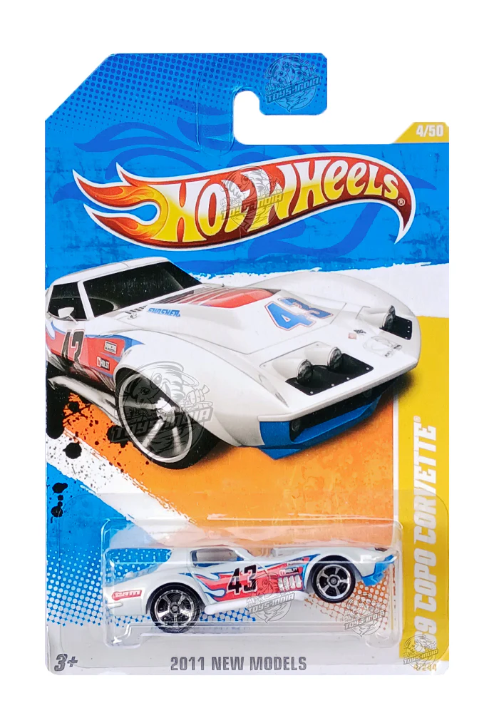 EXCLUSIVES Hot Wheels 2011 New Models '69 Copo Corvette - White / Red - 2010 Card (With Protector Case)