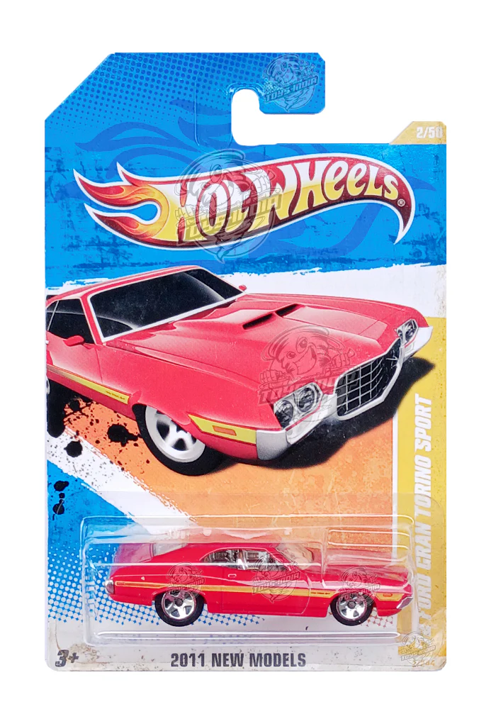 EXCLUSIVES Hot Wheels 2011 New Models '72 Ford Gran Torino Sport - Red - 2010 Card (With Protector Case)