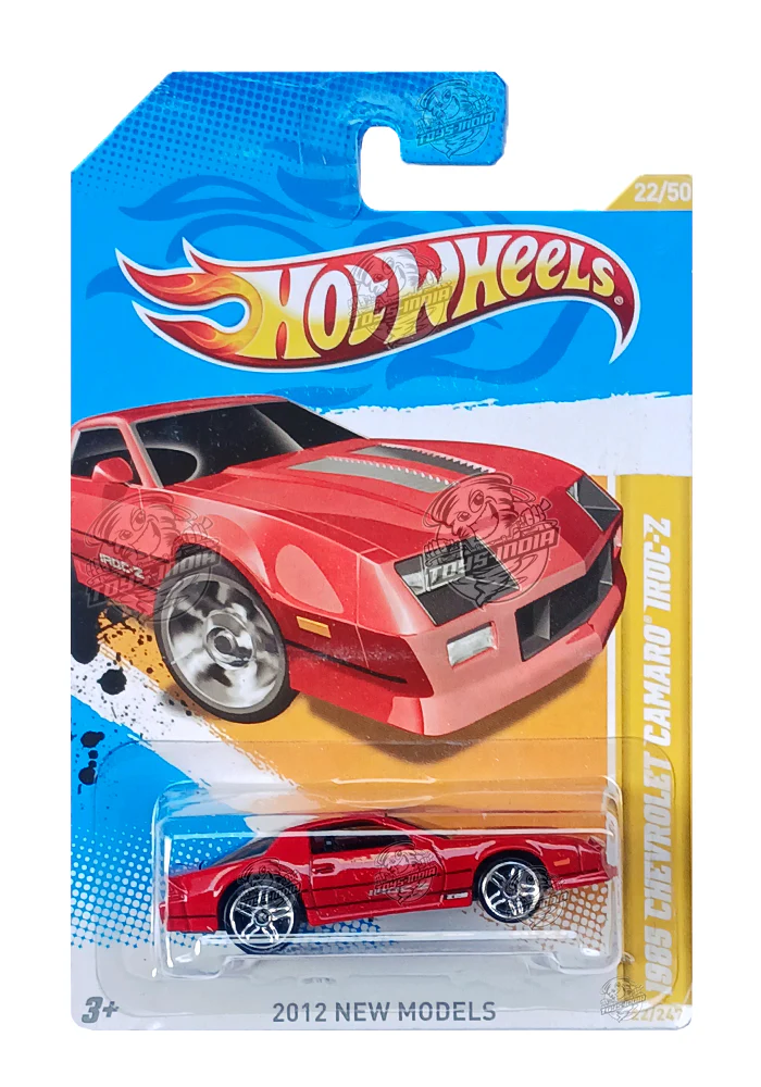 EXCLUSIVES Hot Wheels 2012 New Models 1985 Chevrolet Camaro IROC-Z - Red - 2011 Card (Creased Card / Car in Excellent Condition) (With Protector Case)